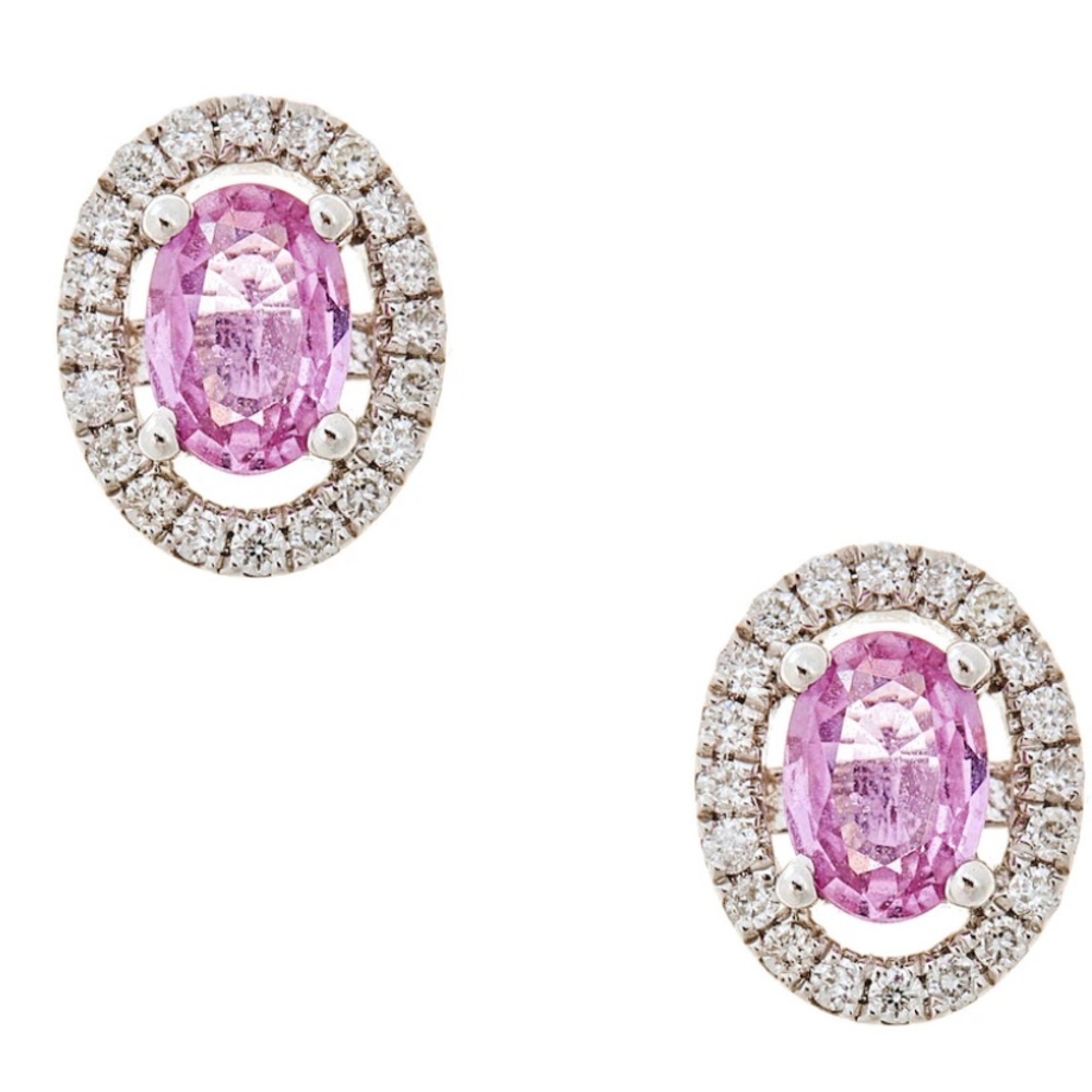 14K White Gold Pink Sapphire & Diamond Earrings